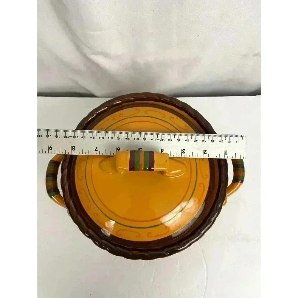 Stoneware Tuscan 3 Quart Bean Pot Casserole with Lid Microwave Oven Safe‎